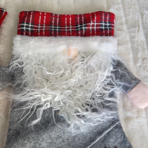 Set Of 2 Gnome Tomte Fleece Christmas Stockings Bearded Whimsical Fairy Holiday - Picture 3 of 4